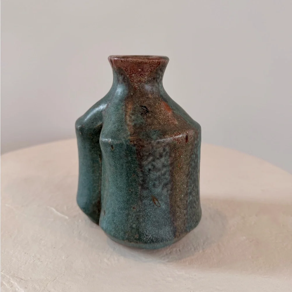 VINTAGE CALIFORNIA STUDIO POTTERY CERAMIC TURQUOISE VASE‎ ORGANIC HANDMADE MCM